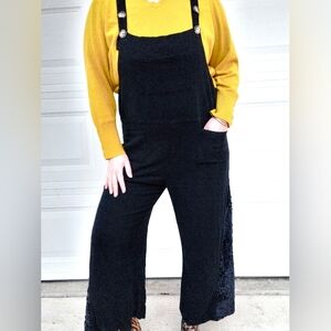 Umgee Black Wideleg Upcycled Jumpsuit Overalls